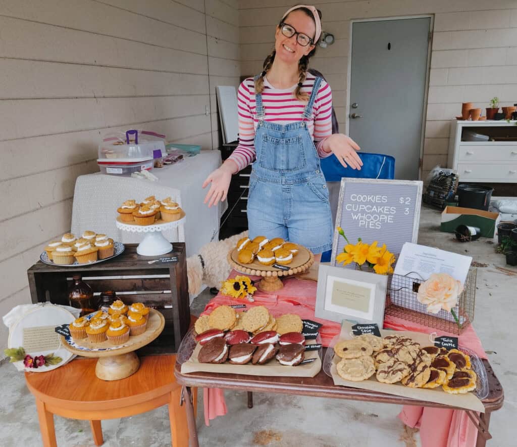 A small business owner displaying her work.